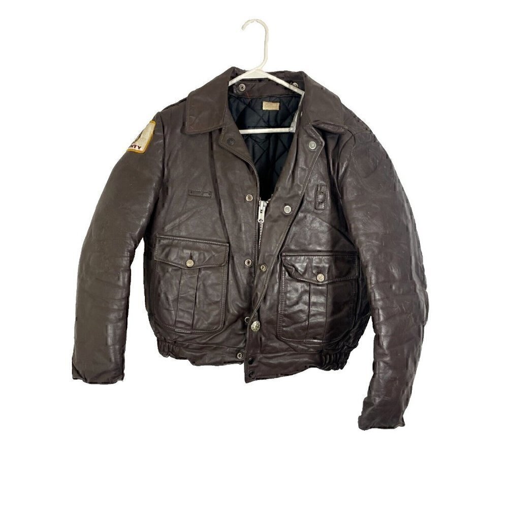 VTG VCG Police Trooper Men's 50s Brown Horsehide Leather Motorcycle Jacket Sz 44